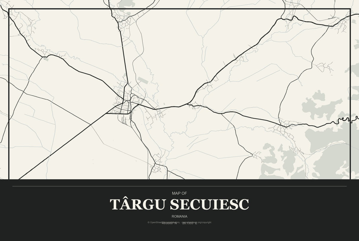 Târgu Secuiesc, Romania City Map Aluminum Sign in Museum Plaque style