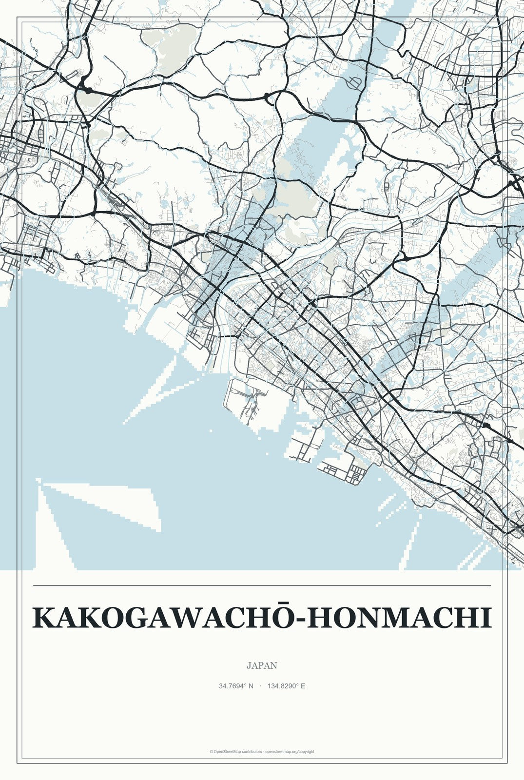 Kakogawachō-honmachi, Japan City Map Aluminum Sign in Gallery Air style