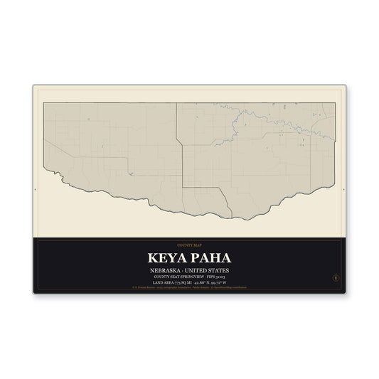 Keya Paha County, Nebraska Map Aluminum Sign in Museum Plaque style