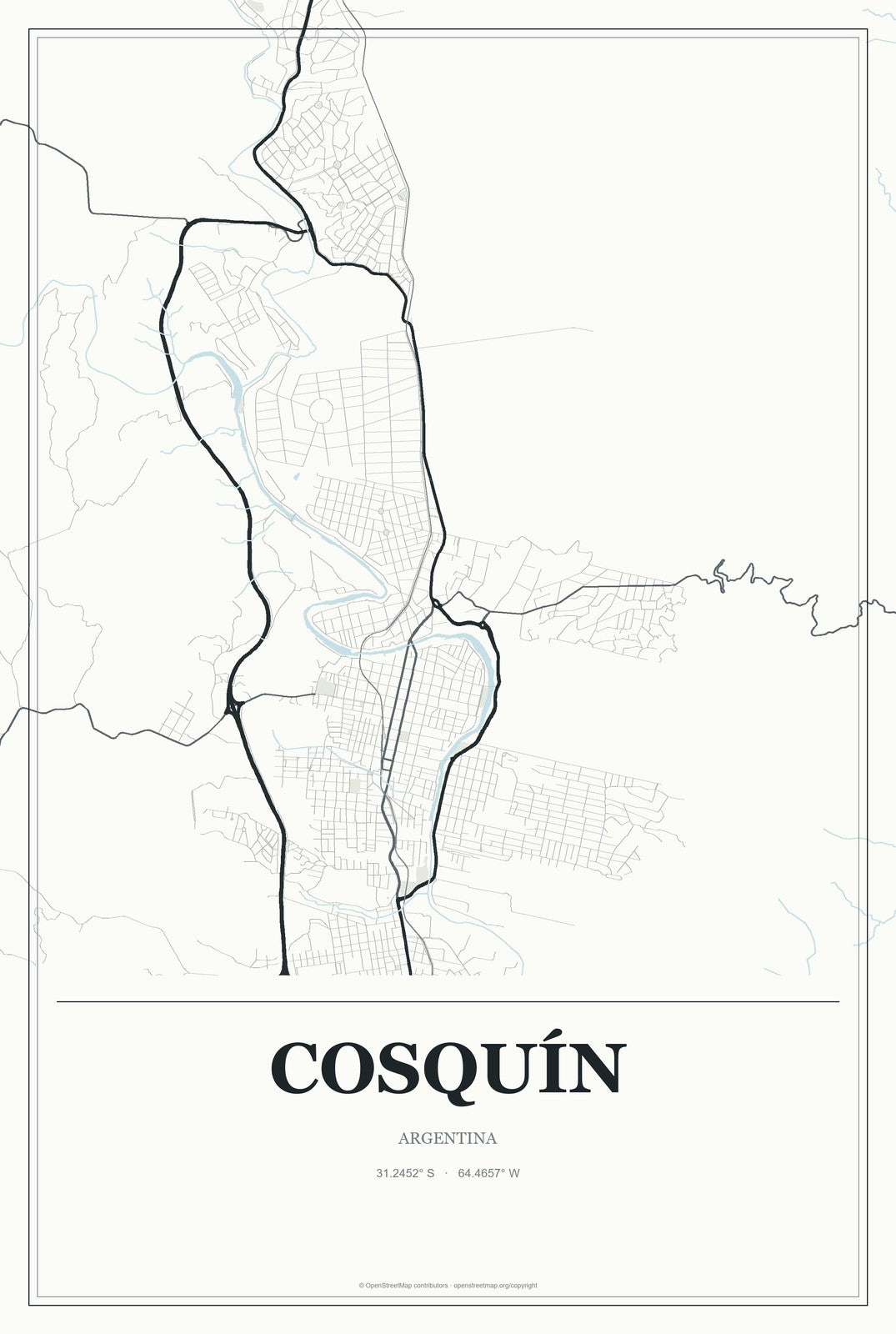 Cosquín, Argentina City Map Aluminum Sign in Gallery Air style