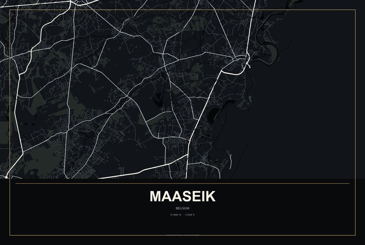Maaseik, Belgium City Map Aluminum Sign in Metropolitan Noir style