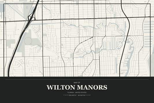 Wilton Manors, Florida City Map Aluminum Sign in Museum Plaque style