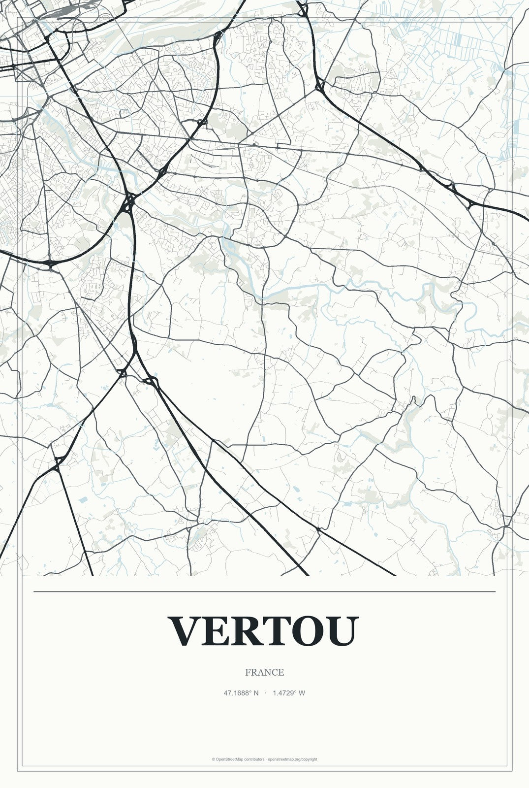 Vertou, France City Map Aluminum Sign in Gallery Air style