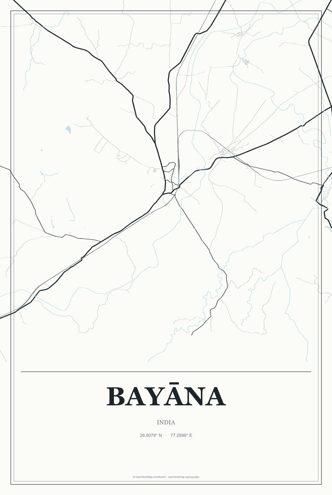 Bayāna, India City Map Aluminum Sign in Gallery Air style