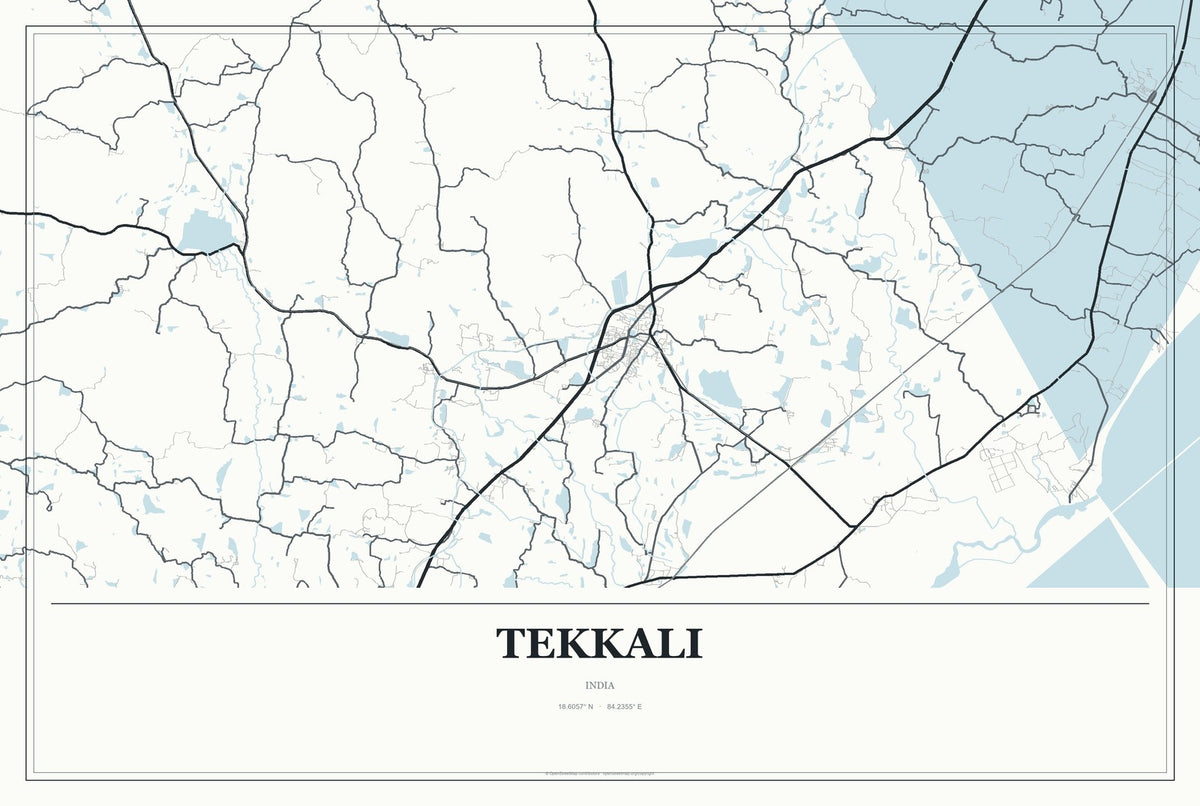 Tekkali, India City Map Aluminum Sign in Gallery Air style