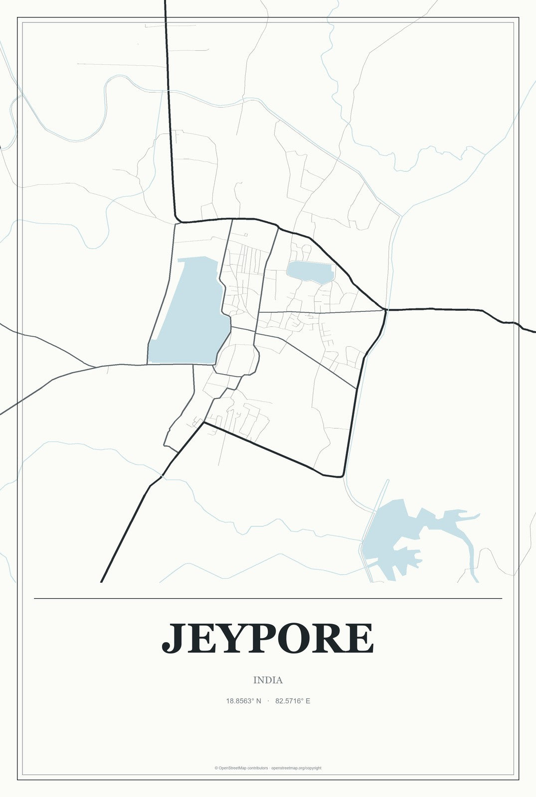 Jeypore, India City Map Aluminum Sign in Gallery Air style