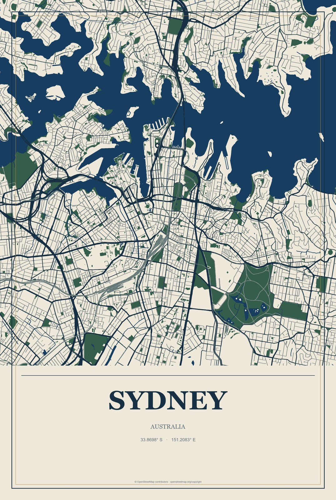 Sydney, Australia City Map Aluminum Sign in Coastal Cutout style