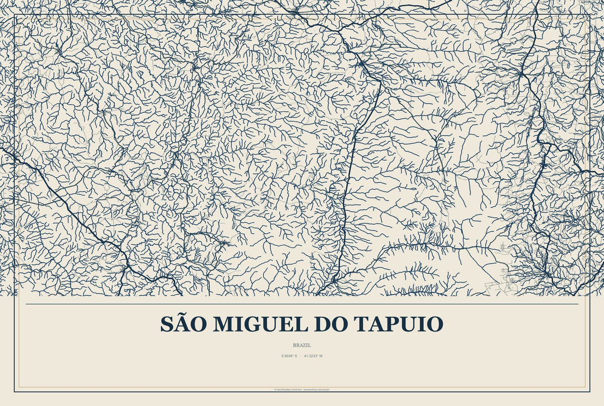 São Miguel do Tapuio, Brazil City Map Aluminum Sign in Coastal Cutout style