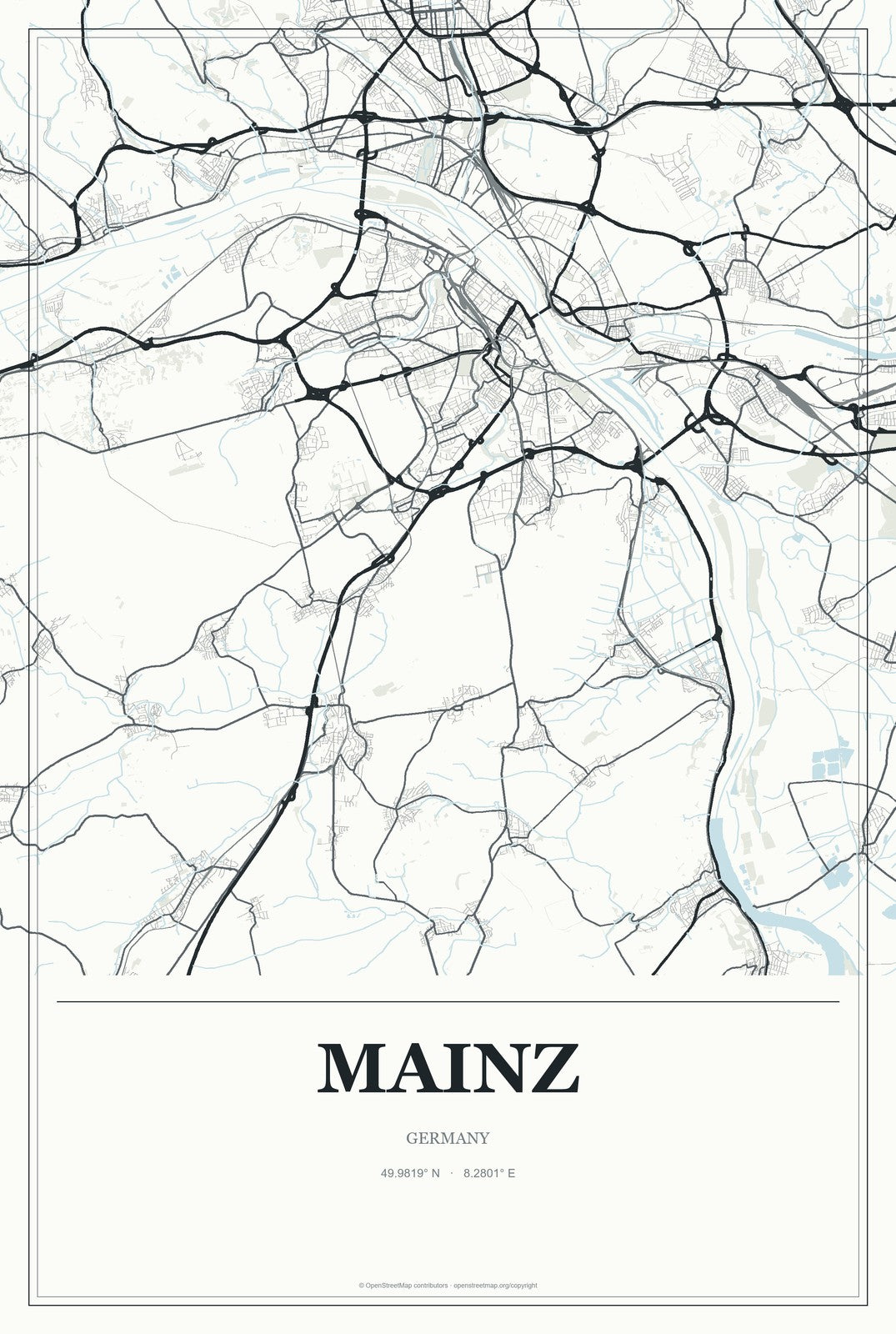 Mainz, Germany City Map Aluminum Sign in Gallery Air style
