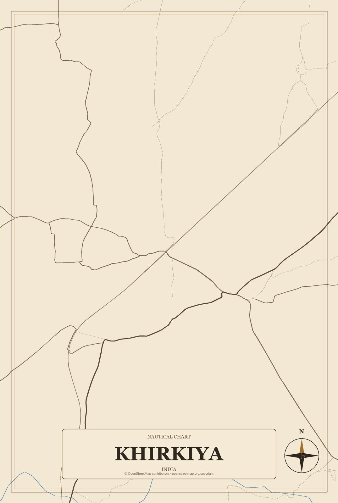 Khirkiya, India City Map Aluminum Sign in Heritage Nautical style