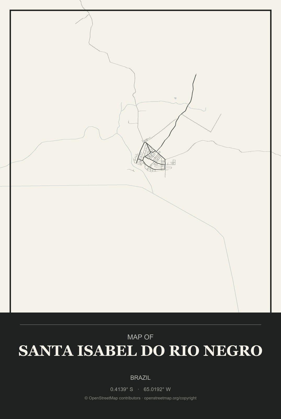 Santa Isabel do Rio Negro, Brazil City Map Aluminum Sign in Museum Plaque style