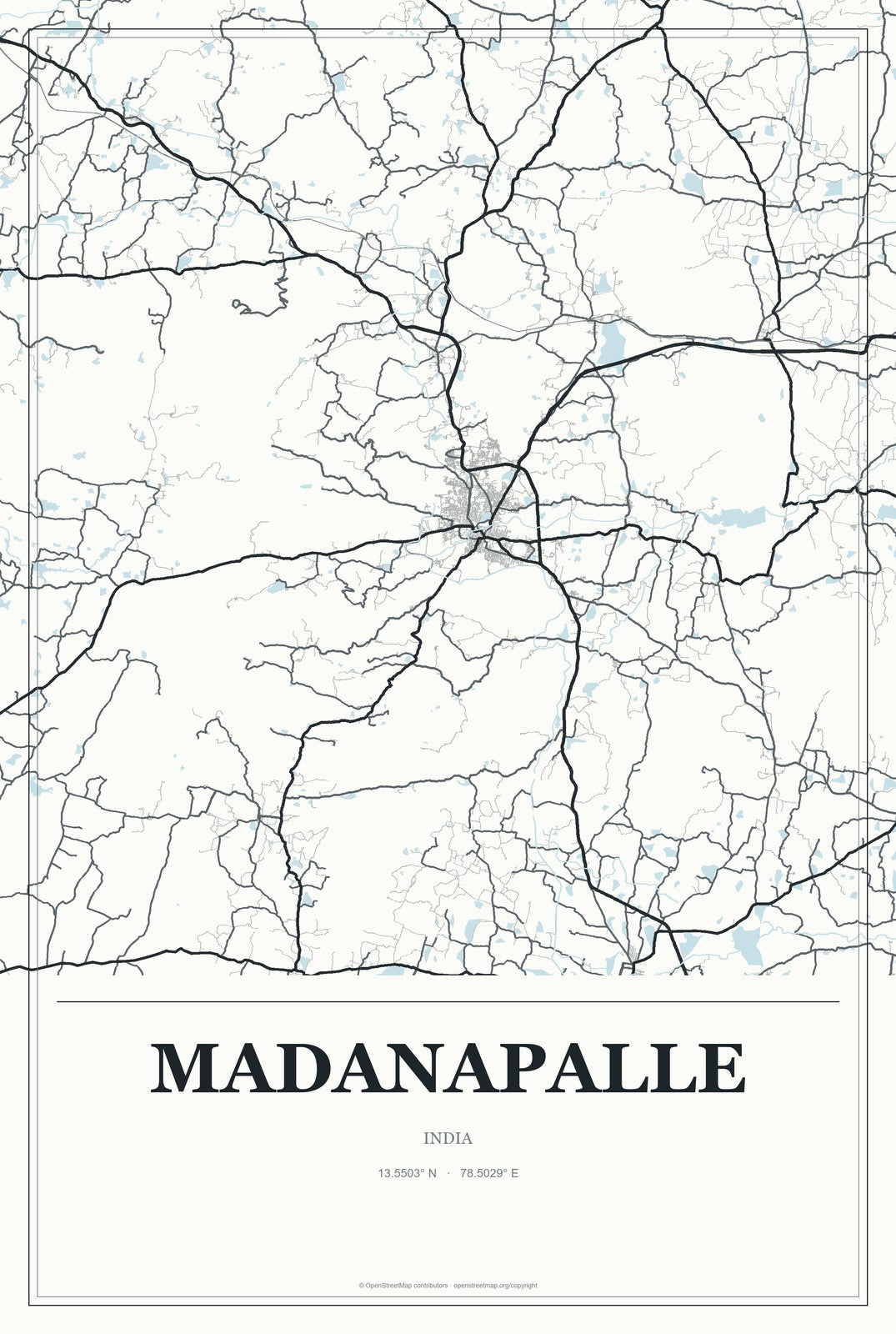 Madanapalle, India City Map Aluminum Sign in Gallery Air style