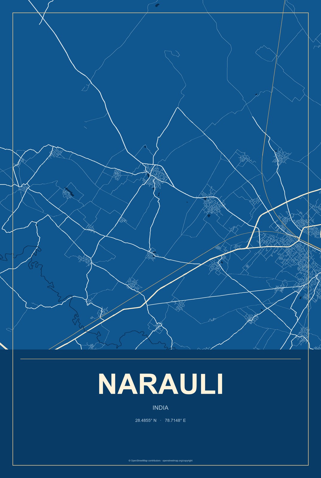 Narauli, India City Map Aluminum Sign in Harbor Cobalt style