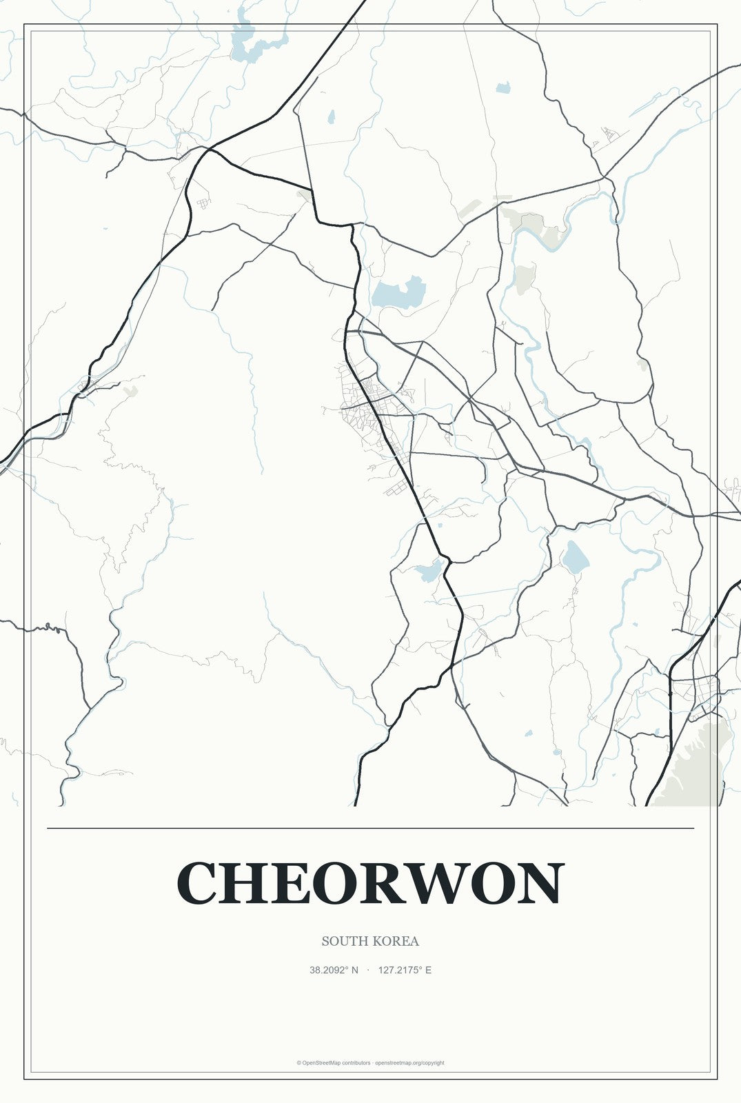 Cheorwon, South Korea City Map Aluminum Sign in Gallery Air style