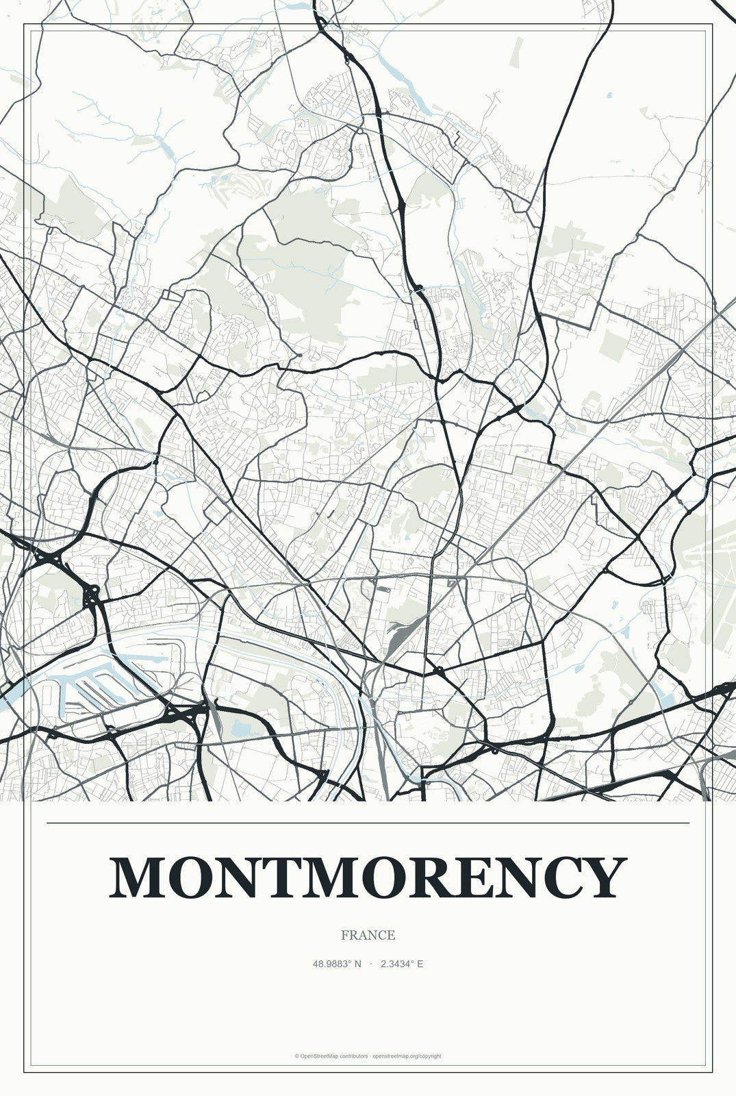 Montmorency, France City Map Aluminum Sign in Gallery Air style