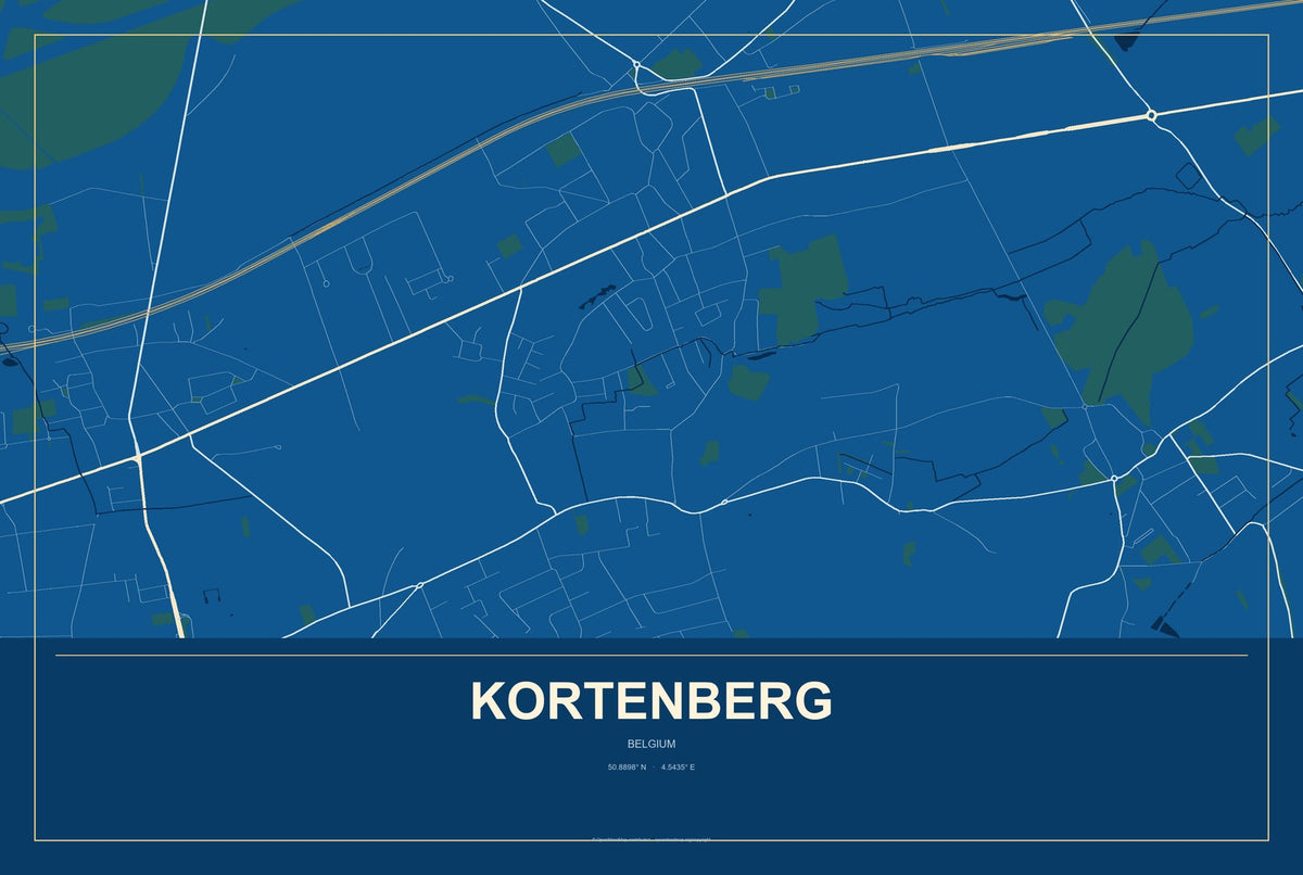 Kortenberg, Belgium City Map Aluminum Sign in Harbor Cobalt style