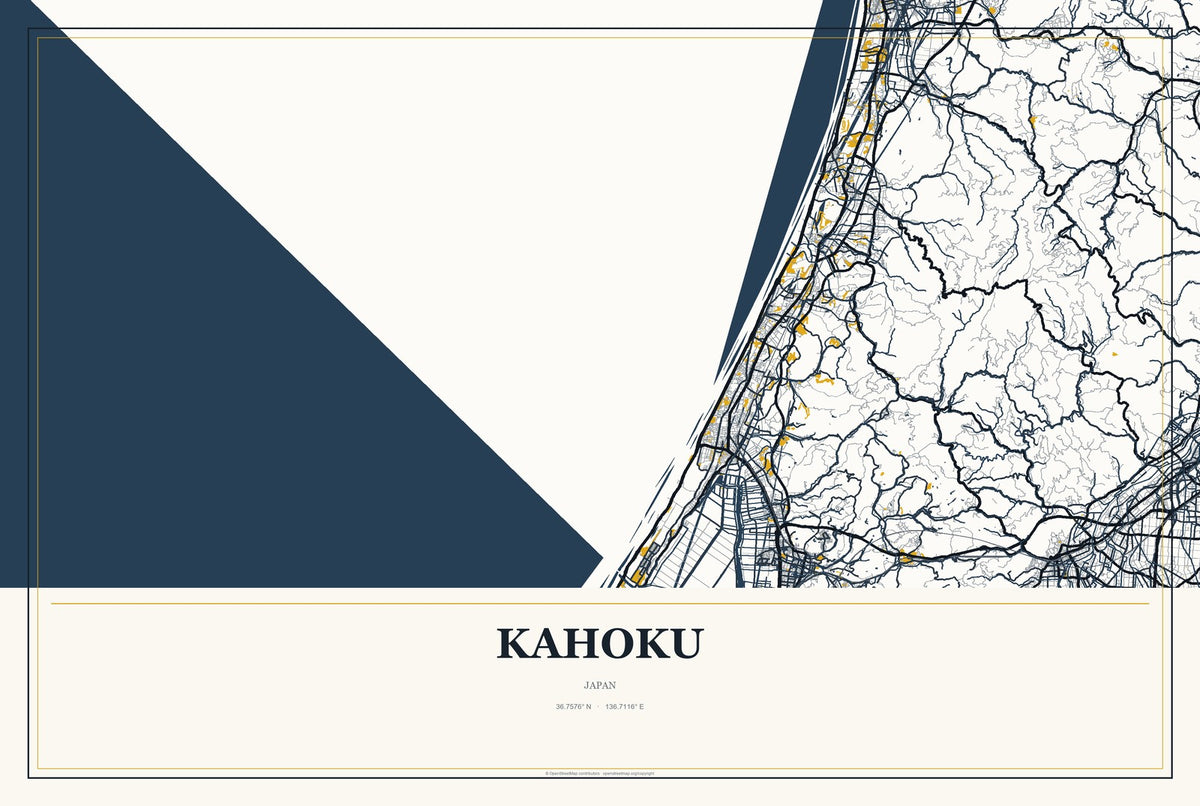 Kahoku, Japan City Map Aluminum Sign in Citrine Modern style