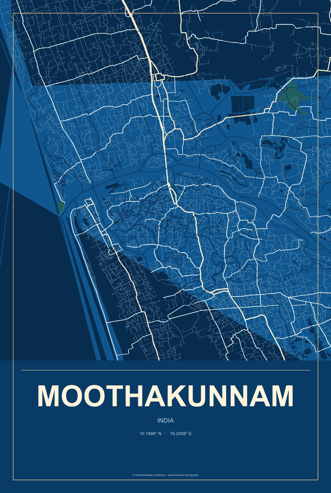 Moothakunnam, India City Map Aluminum Sign in Harbor Cobalt style