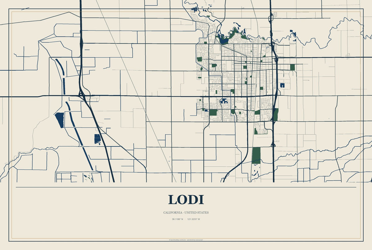 Lodi, California City Map Aluminum Sign in Coastal Cutout style