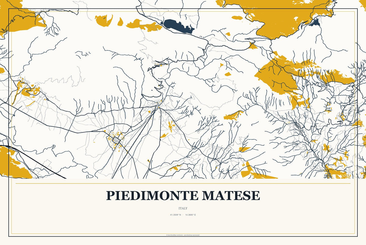 Piedimonte Matese, Italy City Map Aluminum Sign in Citrine Modern style