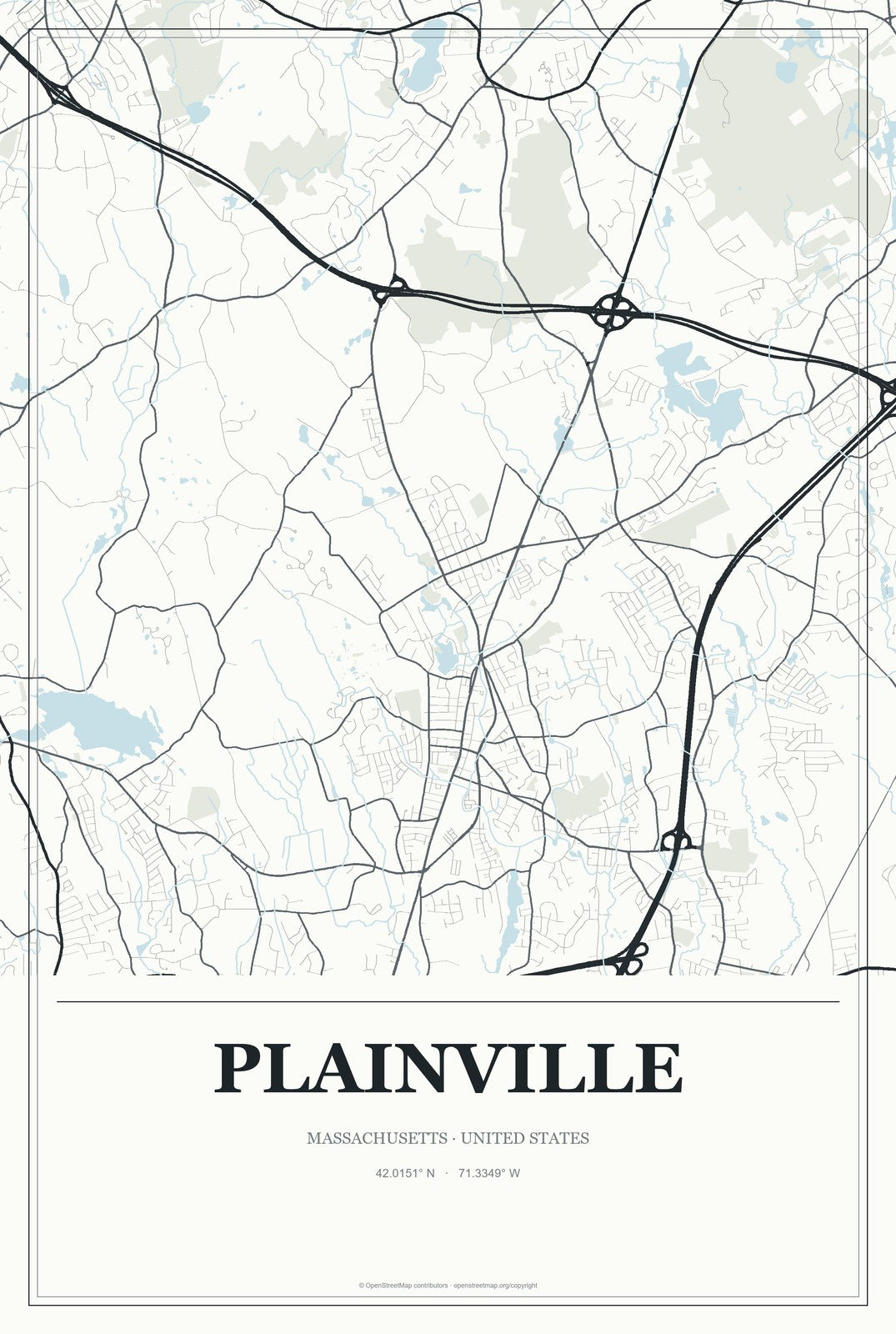 Plainville, Massachusetts City Map Aluminum Sign in Gallery Air style