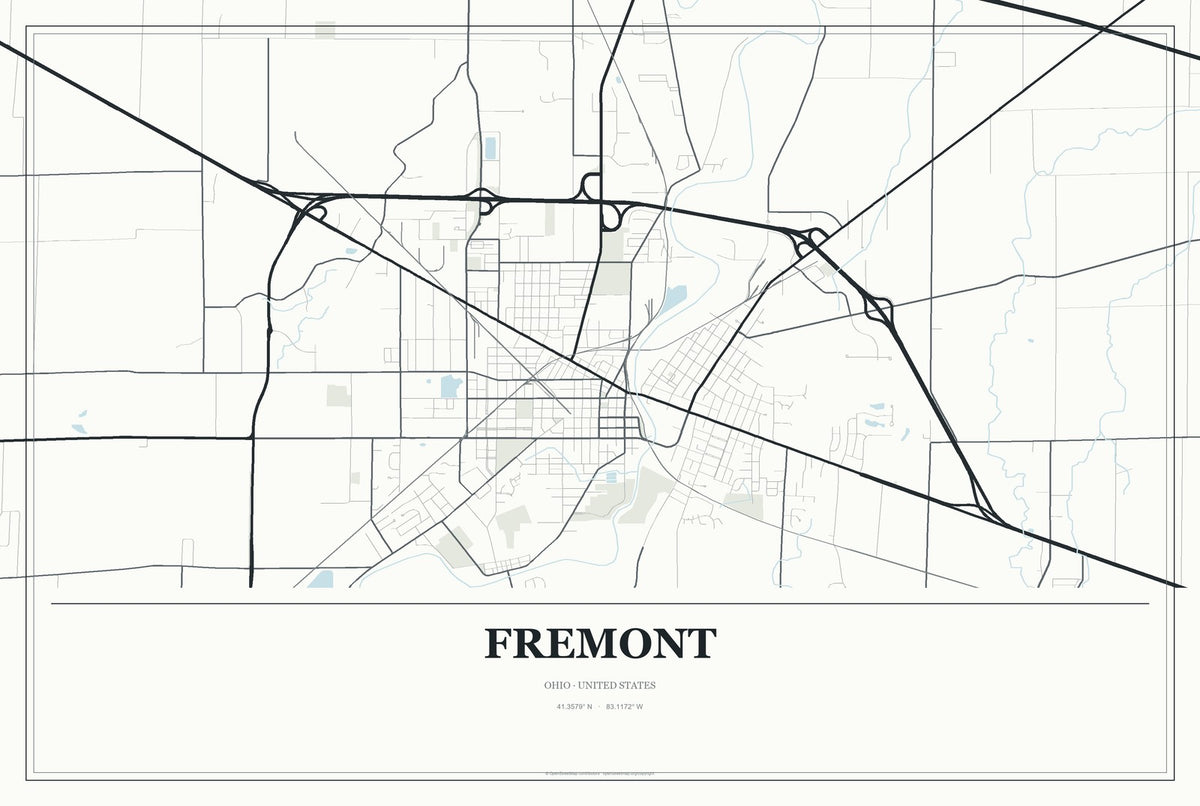 Fremont, Ohio City Map Aluminum Sign in Gallery Air style