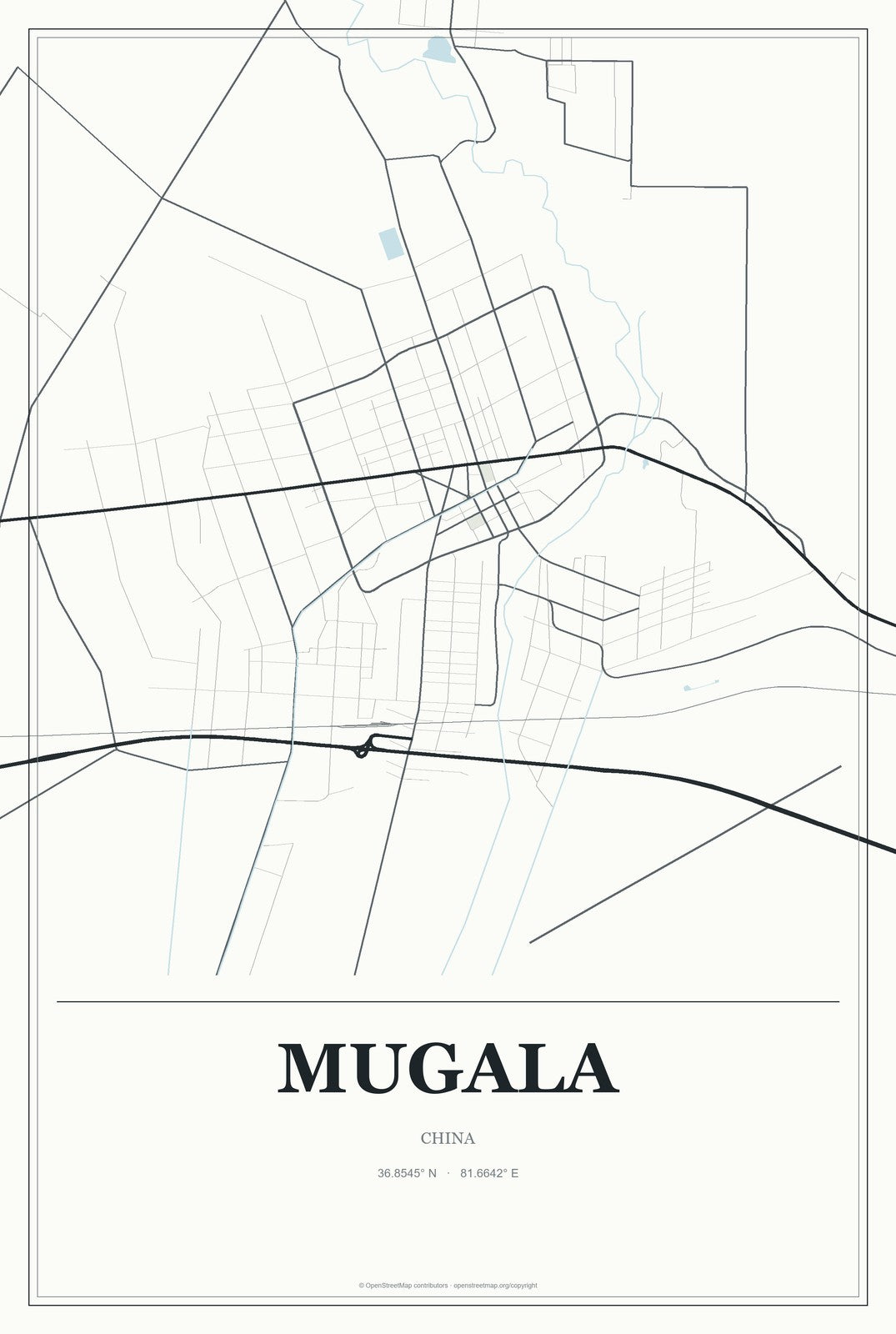 Mugala, China City Map Aluminum Sign in Gallery Air style