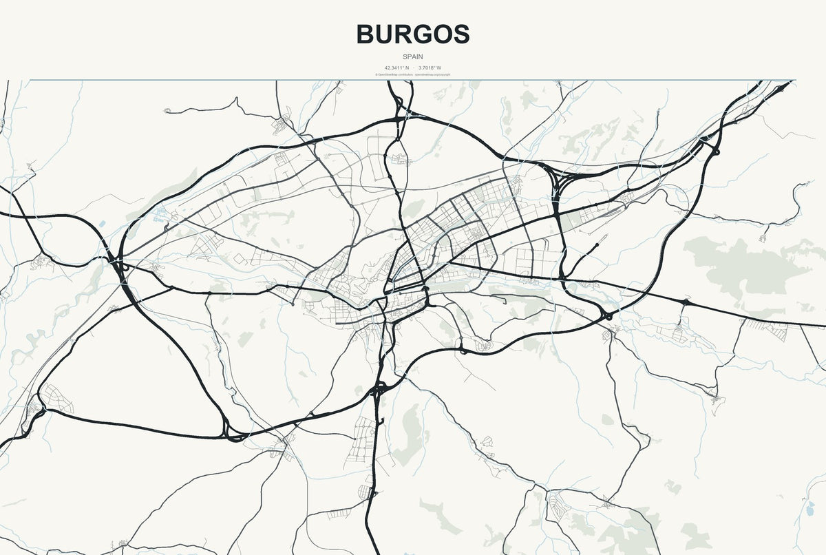 Burgos, Spain City Map Aluminum Sign in Headline Atlas style