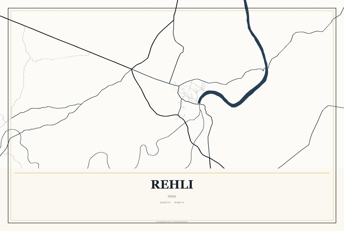 Rehli, India City Map Aluminum Sign in Citrine Modern style