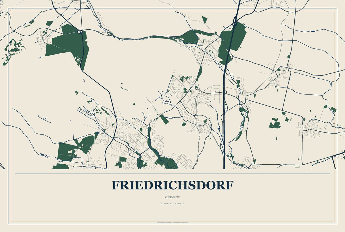 Friedrichsdorf, Germany City Map Aluminum Sign in Coastal Cutout style