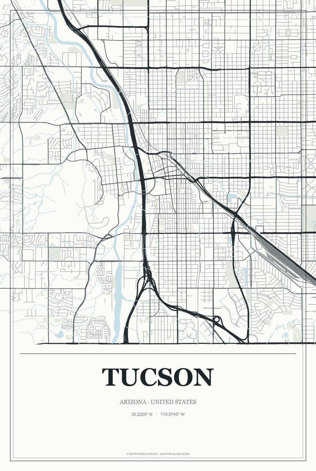 Tucson, Arizona City Map Aluminum Sign in Gallery Air style