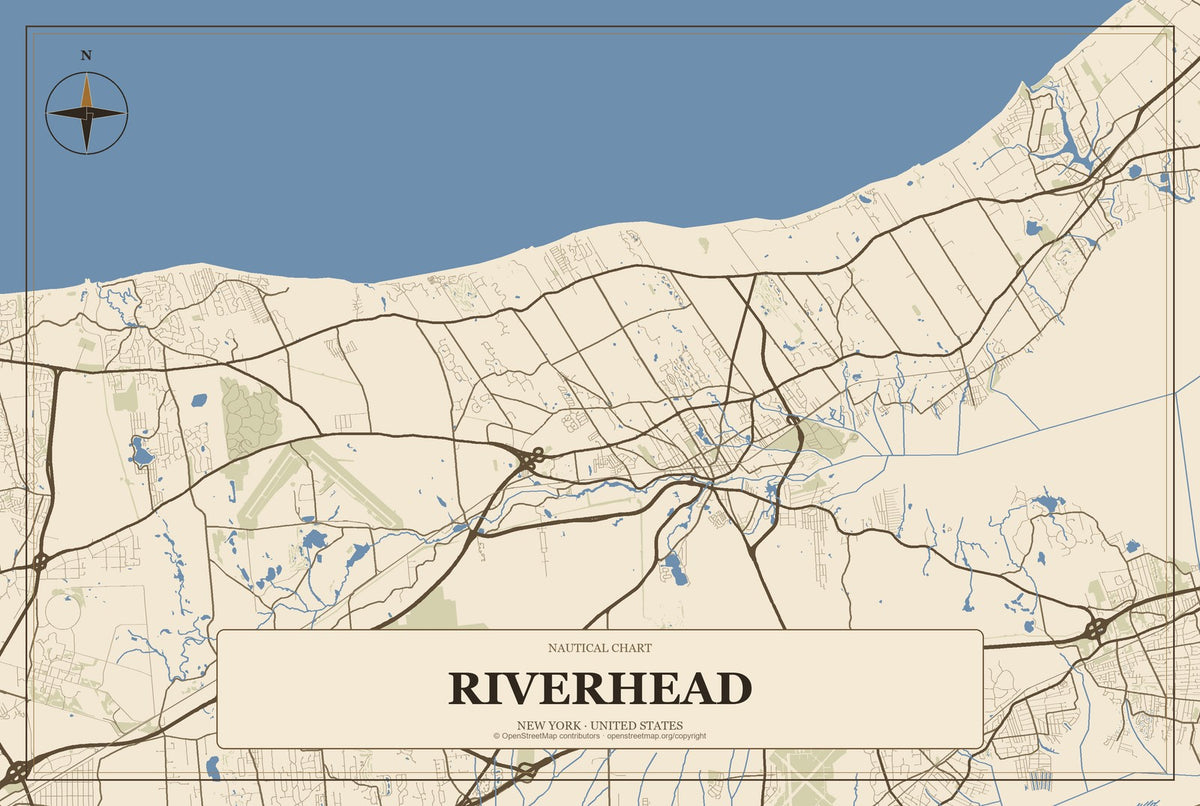 Riverhead, New York City Map Aluminum Sign in Heritage Nautical style