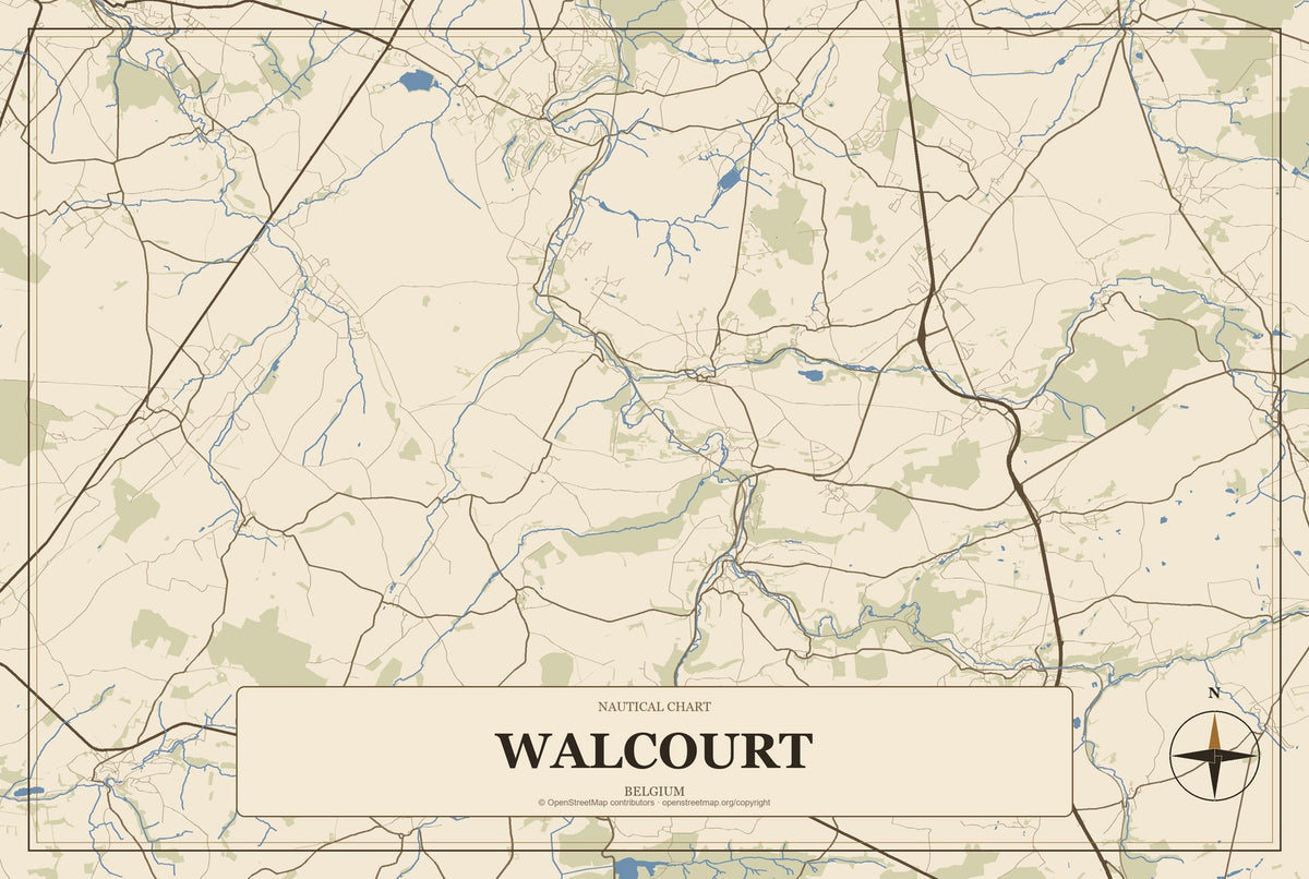 Walcourt, Belgium City Map Aluminum Sign in Heritage Nautical style