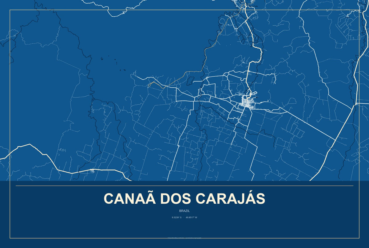 Canaã dos Carajás, Brazil City Map Aluminum Sign in Harbor Cobalt style