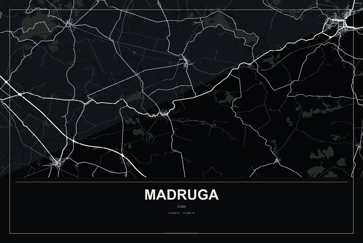 Madruga, Cuba City Map Aluminum Sign in Metropolitan Noir style
