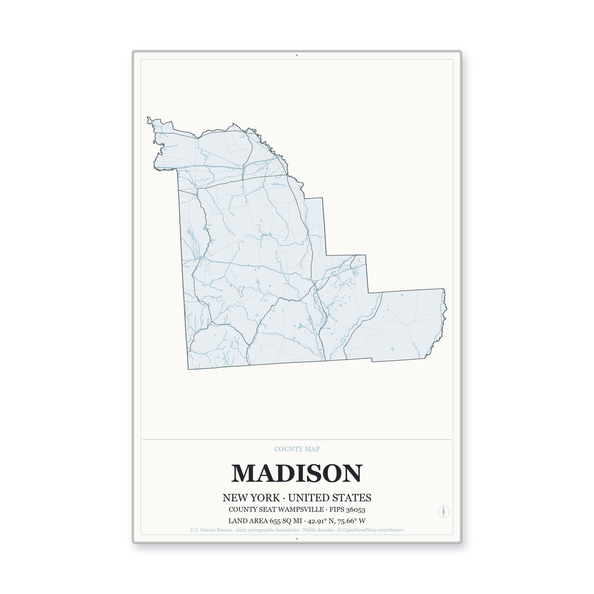 Madison County, New York Map Aluminum Sign in Gallery Air style