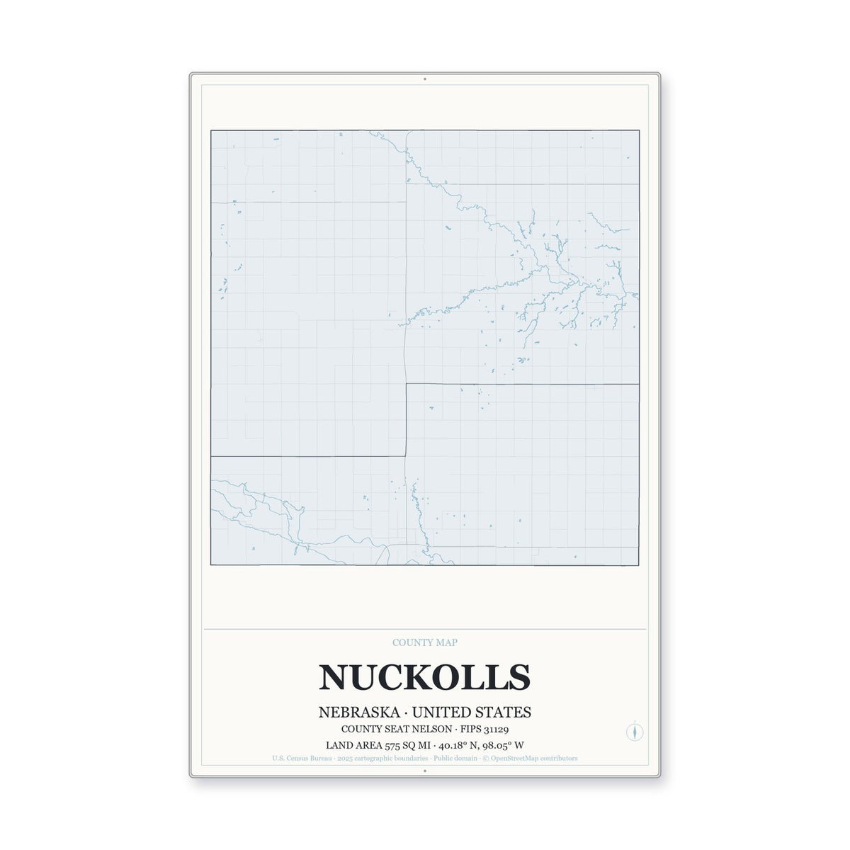 Nuckolls County, Nebraska Map Aluminum Sign in Gallery Air style