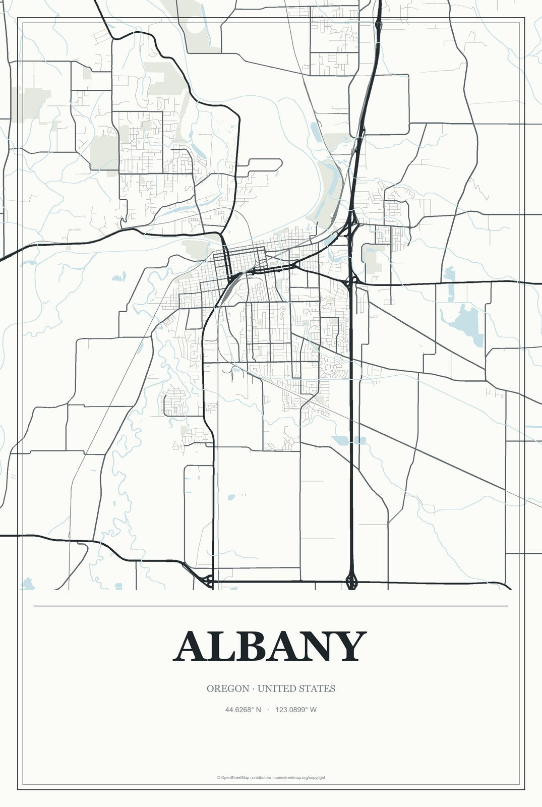 Albany, Oregon City Map Aluminum Sign in Gallery Air style