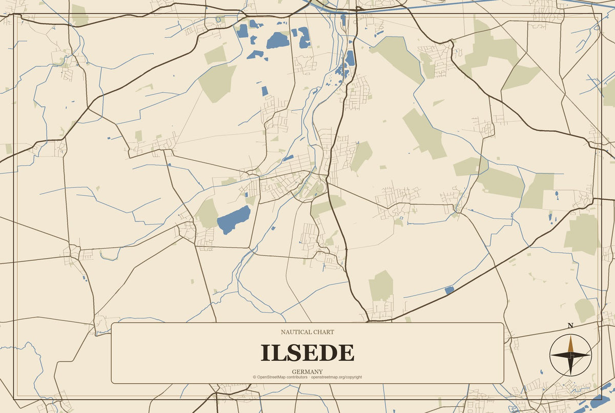Ilsede, Germany City Map Aluminum Sign in Heritage Nautical style