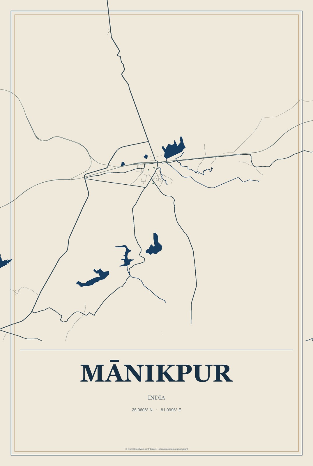 Mānikpur, India City Map Aluminum Sign in Coastal Cutout style
