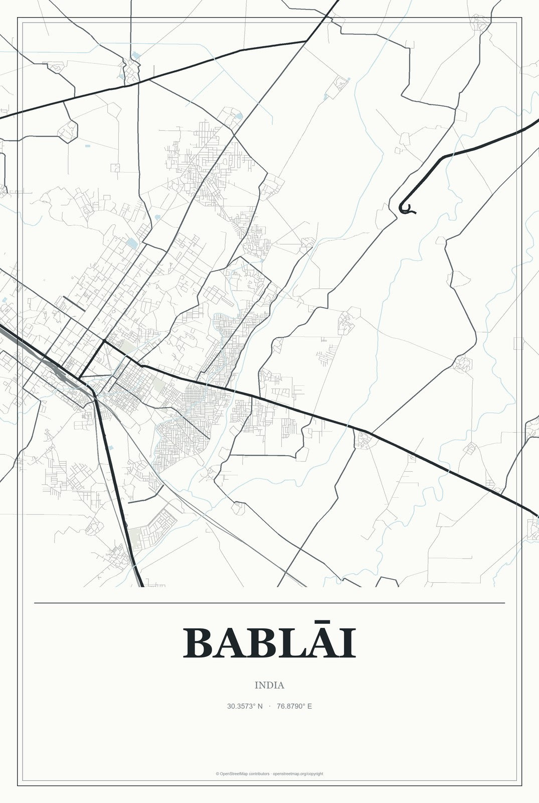 Bablāi, India City Map Aluminum Sign in Gallery Air style
