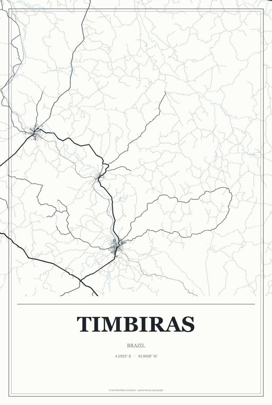 Timbiras, Brazil City Map Aluminum Sign in Gallery Air style