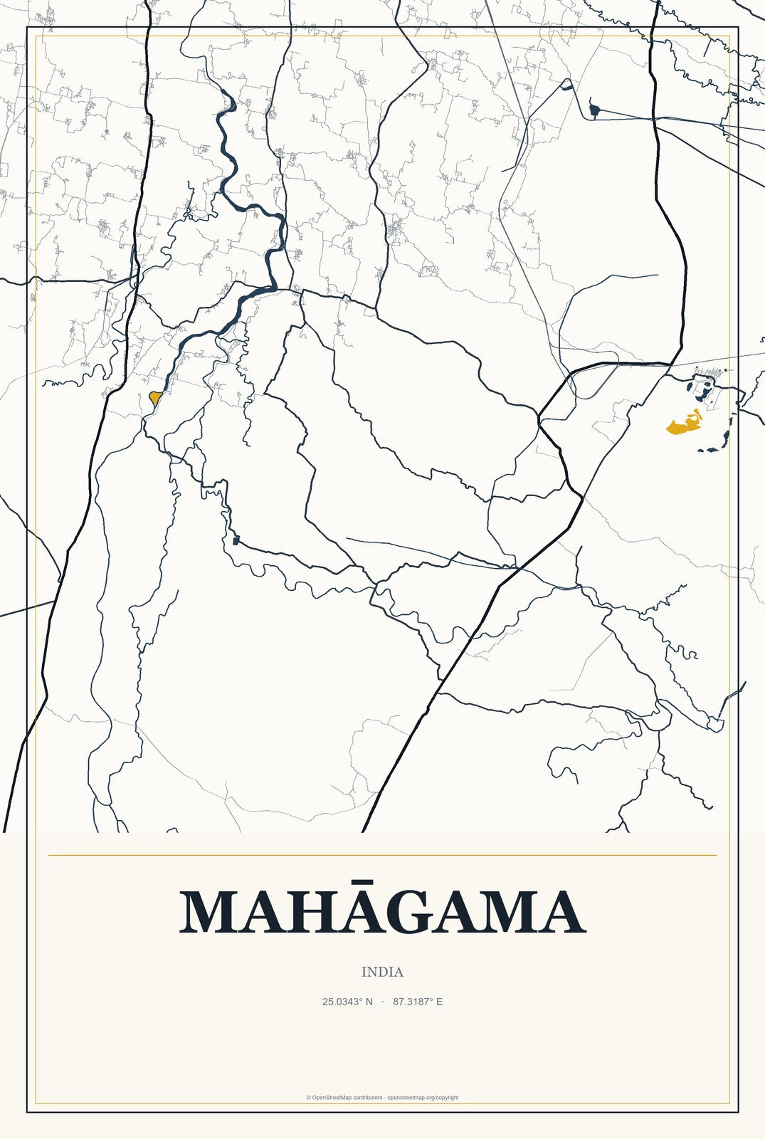 Mahāgama, India City Map Aluminum Sign in Citrine Modern style