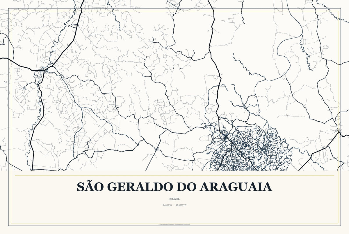 São Geraldo do Araguaia, Brazil City Map Aluminum Sign in Citrine Modern style