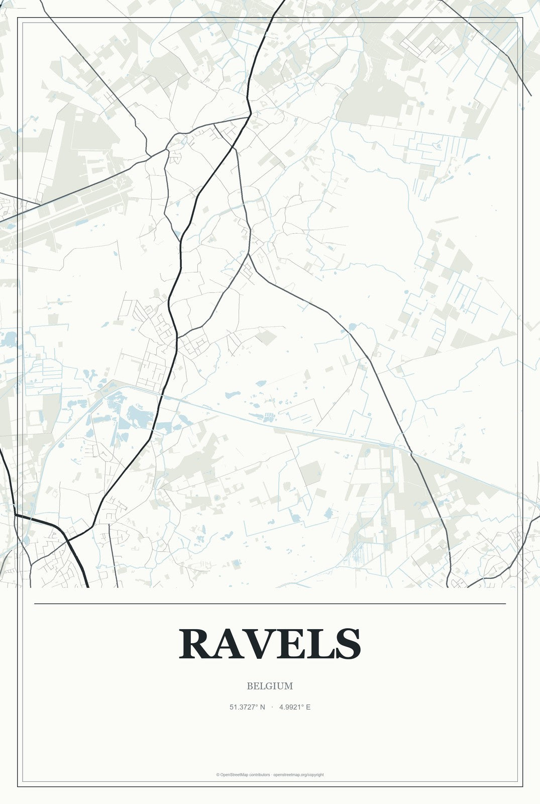 Ravels, Belgium City Map Aluminum Sign in Gallery Air style