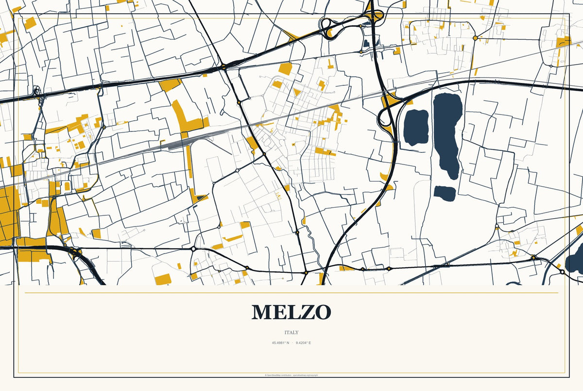 Melzo, Italy City Map Aluminum Sign in Citrine Modern style