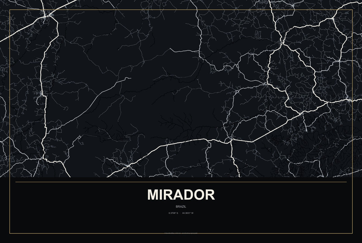 Mirador, Brazil City Map Aluminum Sign in Metropolitan Noir style