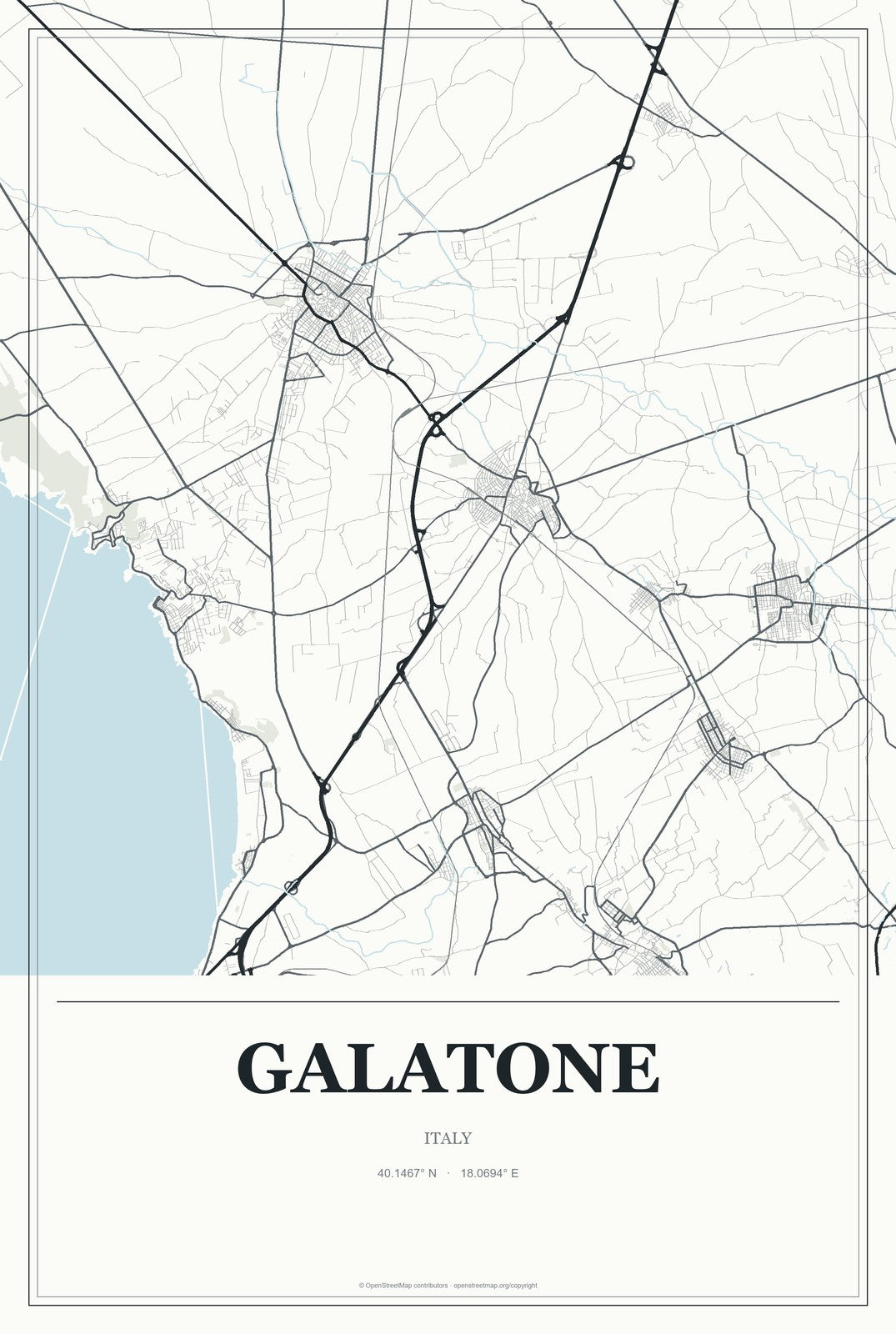 Galatone, Italy City Map Aluminum Sign in Gallery Air style