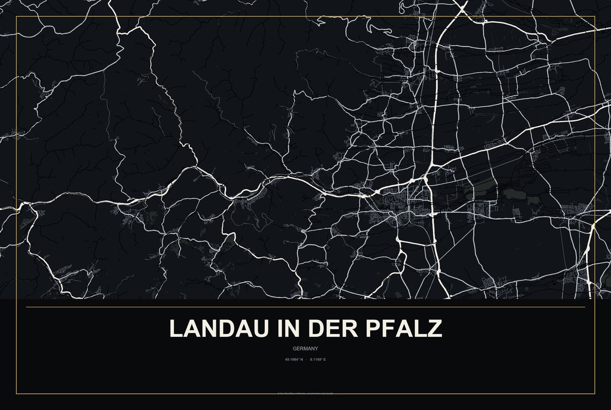 Landau in der Pfalz, Germany City Map Aluminum Sign in Metropolitan Noir style