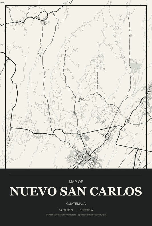 Nuevo San Carlos, Guatemala City Map Aluminum Sign in Museum Plaque style